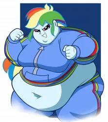 Size: 1817x2047 | Tagged: suggestive, artist:superspoe, derpibooru import, rainbow dash, equestria girls, belly, big belly, fat, image, jpeg, looking at you, morbidly obese, obese, rainblob dash, solo, sports outfit