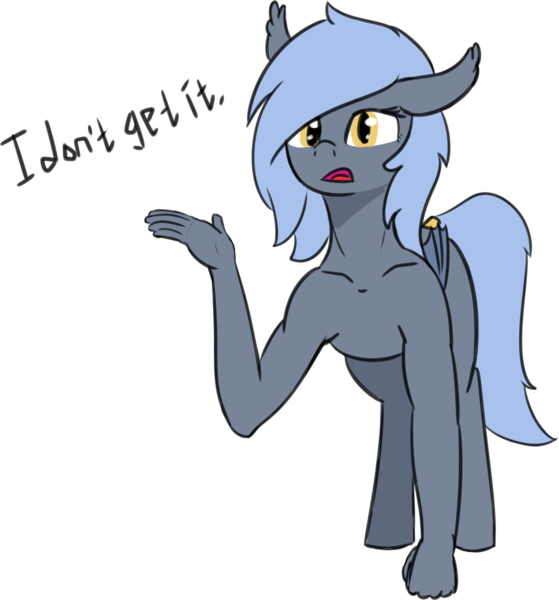 Size: 1806x1937 | Tagged: safe, artist:barhandar, oc, oc:panne, unofficial characters only, bat pony, semi-anthro, ear fluff, human shoulders, image, knuckle walking, looking at you, one ear down, png, raised arm, shitposting, simple background, solo, speech bubble, suddenly hands, tail wrap, transparent background