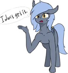 Size: 1806x1937 | Tagged: safe, artist:barhandar, oc, oc:panne, unofficial characters only, bat pony, semi-anthro, ear fluff, human shoulders, image, knuckle walking, looking at you, one ear down, png, raised arm, shitposting, simple background, solo, speech bubble, suddenly hands, tail wrap, transparent background