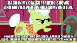 Size: 888x499 | Tagged: safe, derpibooru import, edit, edited screencap, screencap, granny smith, where the apple lies, back in my day, caption, image, image macro, jpeg, text