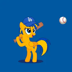 Size: 1500x1500 | Tagged: safe, artist:mlpfan3991, derpibooru import, oc, oc:flare spark, unofficial characters only, pegasus, ball, baseball, baseball bat, baseball cap, bipedal, cap, female, hat, image, jpeg, los angeles, los angeles dodgers, major league baseball, solo, sports