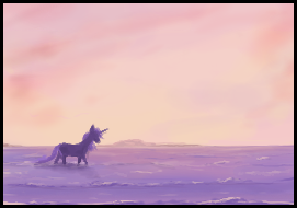 Size: 271x190 | Tagged: safe, artist:pinkchalk, ponerpics import, pony, unicorn, aggie.io, image, png, sunset, water, wave