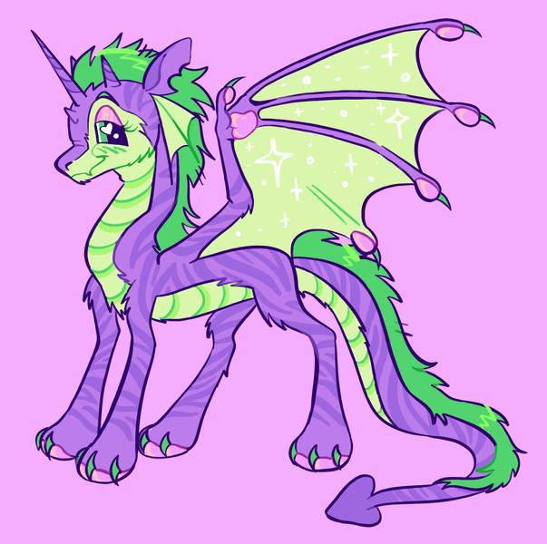 Size: 1886x1876 | Tagged: safe, artist:webkinzworldz, derpibooru import, spike, dragon, alternate design, horn, image, pink background, png, quadrupedal, quadrupedal spike, redesign, simple background, solo, unicorn horn