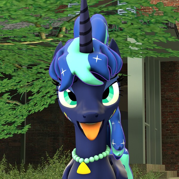 Size: 2159x2160 | Tagged: safe, artist:mlpisthebestshow36, derpibooru import, princess luna, alicorn, 3d, 3d model, 80s hair, 80s princess luna, ahegao, ahego meme, complex background, g4, image, jewelry, jpeg, necklace, open mouth, ponytail, render, solo, source filmmaker, tongue out