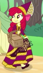 Size: 171x291 | Tagged: safe, artist:sapphiregamgee, derpibooru import, apple bloom, human, equestria girls, basket, beautiful, clothes, cute, dress, gown, hat, hennin, humanized, image, jpeg, long sleeves, picnic basket, princess, princess apple bloom