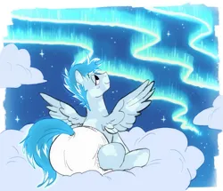 Size: 1917x1650 | Tagged: safe, artist:sheepypeepy, derpibooru import, oc, unofficial characters only, pegasus, pony, aurora borealis, cloud, diaper, diaper fetish, fetish, image, on a cloud, png, sitting, sitting on cloud, solo