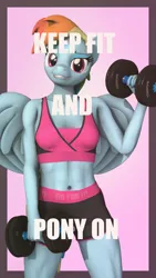 Size: 2160x3840 | Tagged: safe, artist:scarlet twinkle, ponerpics import, rainbow dash, anthro, plantigrade anthro, 3d, breasts, female, image, jpeg, source filmmaker, weight lifting