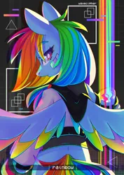 Size: 2480x3508 | Tagged: safe, artist:musicfirewind, derpibooru import, rainbow dash, pegasus, pony, bandage, bipedal, clothes, g4, image, jpeg, liquid rainbow, rainbow, solo