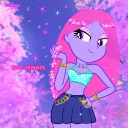 Size: 1280x1280 | Tagged: safe, artist:u66589 yiv, oc, oc:rosie shimmer, equestria girls, aura, bracelet, braid, chains, cute, eyeshadow, glitter, glittery eyeshadow, gold, image, jewelry, jpeg, makeup, pink hair, realistic, shining hair, signature, sparkle