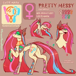 Size: 3000x3000 | Tagged: safe, artist:greenmaneheart, derpibooru import, oc, oc:messy beauty, earth pony, pony, female, image, mare, png, reference sheet, solo