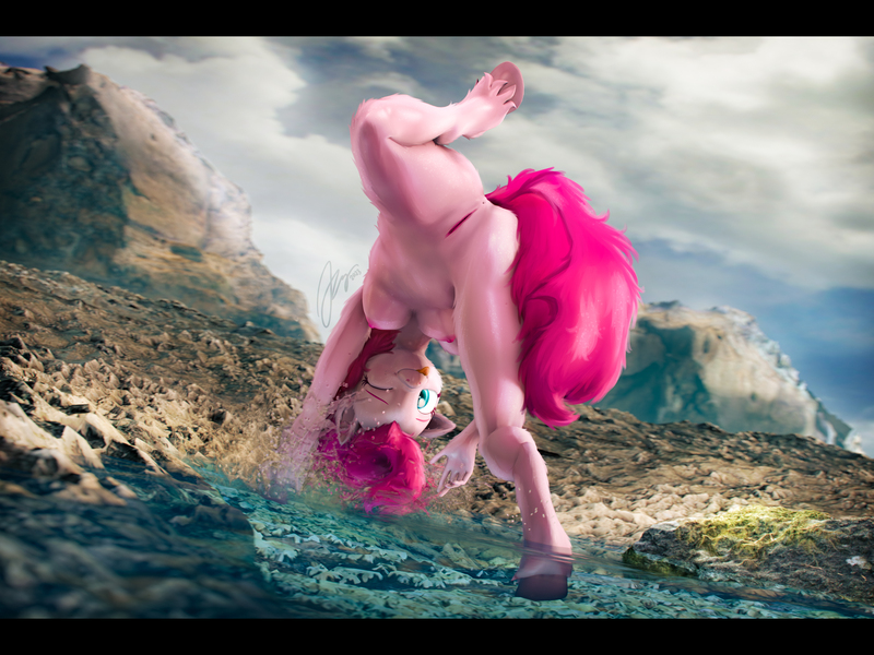 Size: 7200x5400 | Tagged: explicit, artist:imafutureguitarhero, derpibooru import, pinkie pie, anthro, earth pony, unguligrade anthro, 3d, :p, absurd file size, absurd resolution, anus, arm fluff, ass, belly fluff, black bars, breasts, butt, butt fluff, casual nudity, cheek fluff, chin fluff, chromatic aberration, chubby, cloud, cloudy, colored eyebrows, colored eyelashes, diapinkes, dutch angle, ear fluff, female, film grain, floppy ears, fluffy, fluffy hair, fluffy mane, fluffy tail, fur, hanging breasts, hoof fluff, image, jpeg, leg fluff, letterboxing, looking at you, looking back, looking back at you, looking between legs, mountain, neck fluff, nipples, nudity, one ear down, one eye closed, outdoors, partially submerged, plump, raised leg, reasonably sized breasts, revamped anthros, revamped ponies, rock, signature, sky, smiling, solo, solo female, solo focus, source filmmaker, splash, splashing, spread legs, spreading, standing in water, stupid sexy pinkie, tail, tongue out, underboob, unshorn fetlocks, upside down, vulva, wall of tags, water, wet, wink, winking at you