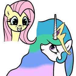Size: 1800x1800 | Tagged: safe, artist:scandianon, derpibooru import, fluttershy, princess celestia, alicorn, pegasus, pony, bust, dilated pupils, female, image, looking at each other, looking at someone, looking down, looking up, mare, png, simple background, smiling, smiling at each other, white background