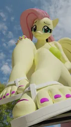 Size: 1440x2560 | Tagged: suggestive, artist:artempredator, ponerpics import, fluttershy, anthro, 3d, bikini, clothes, feet, female, fetish, foot fetish, foot focus, image, jpeg, sandals, source filmmaker, swimsuit, toes