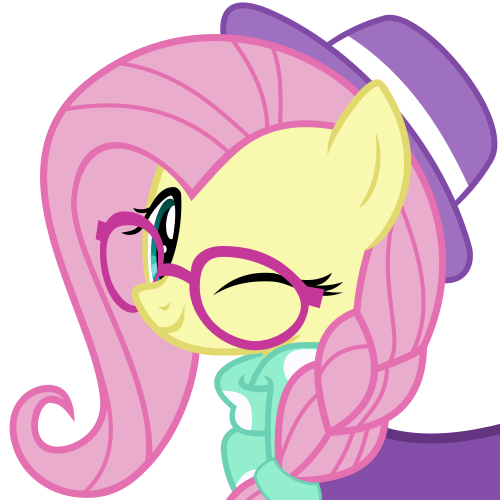 Size: 500x500 | Tagged: safe, artist:the smiling pony, derpibooru import, fluttershy, pony, .svg available, alternate hairstyle, braid, bust, glasses, hat, hipstershy, image, looking at you, one eye closed, png, simple background, smiling, solo, transparent background, vector, wink, winking at you