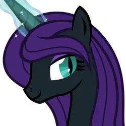 Size: 500x500 | Tagged: safe, artist:the smiling pony, derpibooru import, oc, oc:nyx, unofficial characters only, alicorn, pony, .svg available, bust, glow, glowing horn, horn, image, lidded eyes, looking at you, png, simple background, slit pupils, smiling, solo, transparent background, vector