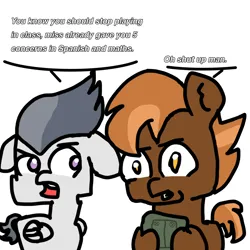 Size: 1000x1000 | Tagged: safe, artist:sweetsterty, derpibooru import, button mash, rumble, earth pony, pegasus, pony, british, colt, duo, duo male, floppy ears, foal, game boy, image, male, png, simple background, talking, tired, white background