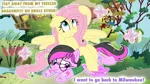 Size: 1280x720 | Tagged: safe, artist:mlpcartel, derpibooru import, fluttershy, oc, oc:dragonfly, butterfly, insect, crash, dizzy, image, milwaukee, parent:fluttershy, png, punishment