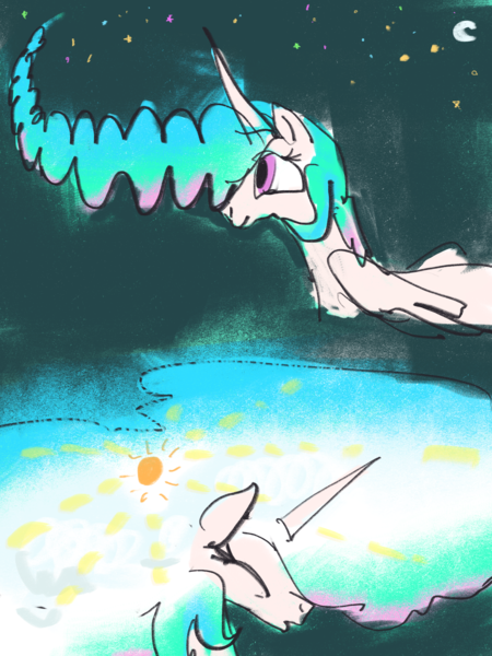 Size: 3000x4000 | Tagged: safe, artist:ja0822ck, derpibooru import, princess celestia, alicorn, day, image, night, png, sky, sun