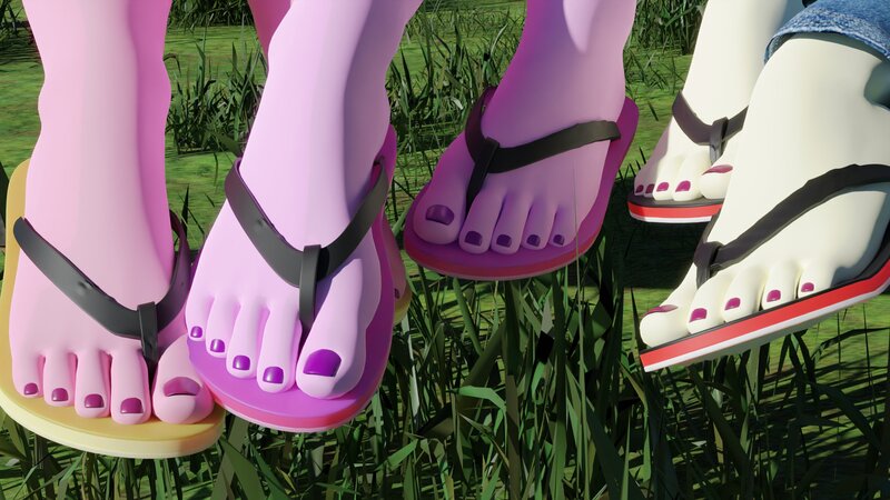 Size: 2560x1440 | Tagged: suggestive, artist:artempredator, ponerpics import, daisy, flower wishes, lily, lily valley, roseluck, anthro, 3d, feet, female, fetish, flower trio, foot fetish, foot focus, footsie, image, jpeg, sandals, source filmmaker, toes