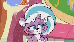 Size: 1920x1080 | Tagged: safe, derpibooru import, screencap, lightning chill, big cat, tiger, my little pony: pony life, spoiler:pony life s02e28, blue eyes, cream, drink, food, horn, ice cream, ice cream cone, image, jpeg, straw, whipped cream, wild heart beats