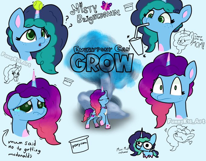 Size: 680x531 | Tagged: safe, artist:funnyk16, derpibooru import, pony, unicorn, g5, my little pony: make your mark, spoiler:g5, spoiler:my little pony: make your mark chapter 5, ball, blue background, bracelet, cup, cutie mark, drink, drinking, female, friendship bracelet, image, it all takes time, jewelry, jpeg, mare, misty brightdawn, my little pony: make your mark chapter 5, rebirth misty, sad, simple background, song reference, tennis ball, text, tree