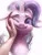 Size: 2820x3707 | Tagged: safe, artist:xyq, derpibooru import, starlight glimmer, human, pony, bust, floppy ears, image, offscreen character, one eye closed, painterly, png, simple background, solo, white background