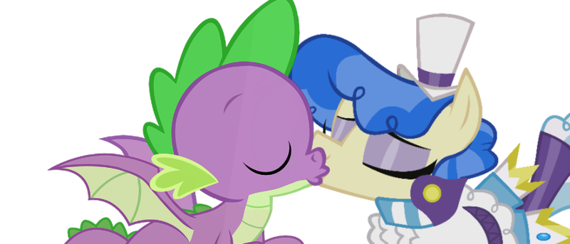 Size: 882x378 | Tagged: safe, artist:punchingshark, edit, ponerpics import, ponybooru import, vector edit, sapphire shores, spike, dragon, earth pony, pony, clothes, female, image, interspecies, kiss on the lips, kissing, male, mare, png, shipping, simple background, spikephire, spread wings, straight, transparent background, vector, winged spike, wings