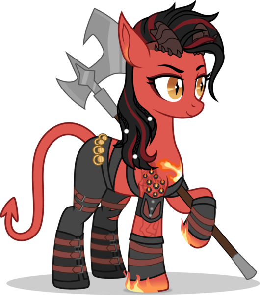 Size: 4678x5300 | Tagged: safe, artist:limedazzle, derpibooru import, ponified, pony, tiefling, absurd resolution, axe, baldur's gate, baldur's gate 3, image, karlach, png, simple background, solo, transparent background, weapon