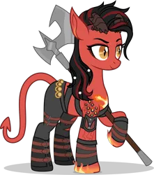 Size: 4678x5300 | Tagged: safe, artist:limedazzle, derpibooru import, ponified, pony, tiefling, absurd resolution, axe, baldur's gate, baldur's gate 3, image, karlach, png, simple background, solo, transparent background, weapon