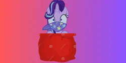Size: 6912x3456 | Tagged: safe, derpibooru import, starlight glimmer, pony, unicorn, road to friendship, cloth gag, gag, image, over the nose gag, png, sack, scared, starlight glimmer is best facemaker, starlight's gag, worried