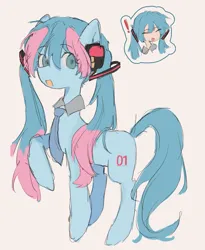 Size: 1683x2048 | Tagged: safe, artist:_flutterstars, derpibooru import, ponified, earth pony, human, pony, female, hatsune miku, image, jpeg, looking at you, mare, open mouth, raised hoof, simple background, solo, vocaloid, white background