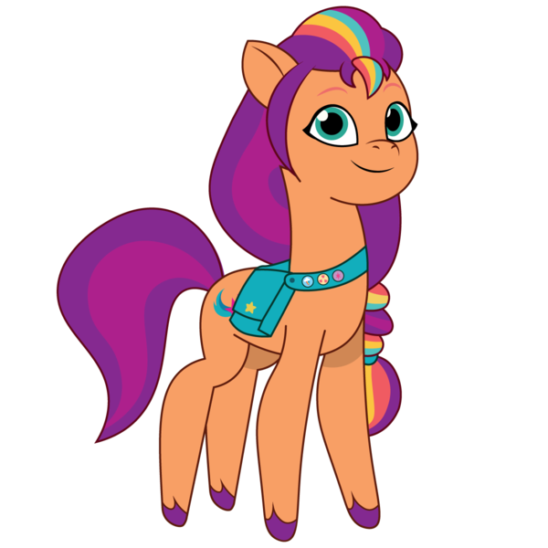 Size: 1200x1200 | Tagged: safe, artist:prixy05, derpibooru import, sunny starscout, earth pony, pony, g5, my little pony: tell your tale, bag, cute, female, image, mane stripe sunny, mare, png, saddle bag, simple background, smiling, solo, sunnybetes, transparent background, unshorn fetlocks, vector