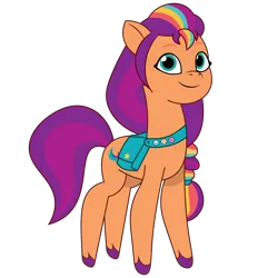 Size: 1200x1200 | Tagged: safe, artist:prixy05, derpibooru import, sunny starscout, earth pony, pony, g5, my little pony: tell your tale, bag, cute, female, image, mane stripe sunny, mare, png, saddle bag, simple background, smiling, solo, sunnybetes, transparent background, unshorn fetlocks, vector