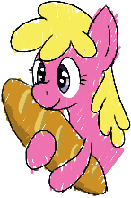 Size: 146x220 | Tagged: safe, artist:purppone, derpibooru import, cherry berry, pony, baguette, bread, food, happy, image, png, solo