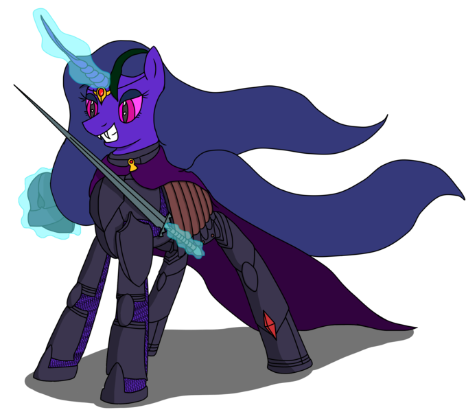 Size: 2386x2107 | Tagged: safe, artist:timejumper, derpibooru import, oc, oc:shanalotte, unofficial characters only, earth pony, unicorn, armor, image, knight, lord of the rings, morgul blade, nightmarified, png, sword, weapon