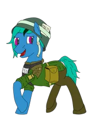 Size: 2449x3265 | Tagged: safe, artist:timejumper, derpibooru import, oc, oc:shanalotte, unofficial characters only, earth pony, bag, boots, bulletproof vest, clothes, helmet, image, png, press badge, reporter, saddle bag, shoes, thigh boots, war correspondent