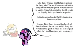 Size: 894x566 | Tagged: safe, artist:notfocks, derpibooru import, twilight sparkle, oc, oc:fox, pegasus, pony, unicorn, dialogue, drawing tablet, duo, explaining the joke, explanation, female, hoof hold, image, looking back, magnetic hooves, mare, png, simple background, solo focus, speech bubble, stylus, unicorn twilight, white background