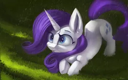 Size: 4198x2633 | Tagged: safe, artist:auroriia, derpibooru import, rarity, pony, unicorn, cute, female, grass, high res, horn, image, mare, open mouth, png, rain, raribetes, solo
