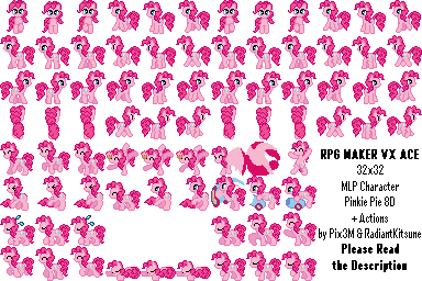 Size: 384x256 | Tagged: safe, artist:dshou, artist:pix3m, derpibooru import, pinkie pie, earth pony, pony, ^^, balancing, bipedal, boop, bucking, carrying, cupcake, dancing, eyes closed, female, food, image, jumping, kick, mare, party cannon, pixel art, png, ponies balancing stuff on their nose, pose, rpg maker, rpg maker vx ace, simple background, sleeping, sprite, sprite sheet, standing, standing on one leg, sweat, sweatdrops, transparent background, walking