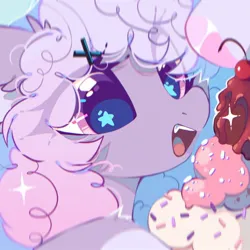 Size: 1600x1600 | Tagged: safe, artist:mirtash, derpibooru import, oc, unofficial characters only, pony, bust, commission, food, ice cream, image, jpeg, open mouth, portrait, solo, sparkles, starry eyes, wingding eyes