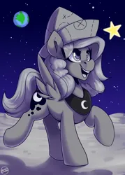 Size: 1500x2100 | Tagged: safe, artist:shadowreindeer, derpibooru import, princess luna, alicorn, pony, female, filly, image, jpeg, solo, space, woona, younger