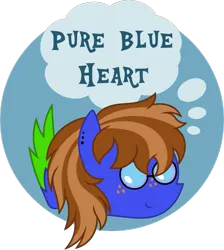 Size: 1139x1273 | Tagged: safe, artist:pure-blue-heart, derpibooru import, oc, oc:bluebook, pegasus, pony, colored wings, ear piercing, earring, female, freckles, glasses, image, jewelry, logo, mare, pegasus oc, piercing, png, pointy ponies, simple background, thought bubble, transparent background, two toned mane, wings