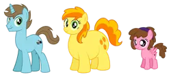 Size: 1280x578 | Tagged: safe, artist:aleximusprime, derpibooru import, peachy pie, oc, oc:allegra, oc:shutter lens, earth pony, pegasus, pony, unicorn, flurry heart's story, fat, female, filly, foal, horn, image, male, mare, pegasus oc, png, simple background, smiling, stallion, transparent background, unicorn oc, wings