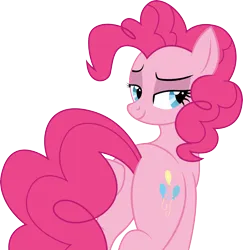 Size: 4687x4826 | Tagged: safe, artist:mlptmntfan2000, derpibooru import, pinkie pie, earth pony, pony, balloonbutt, butt, butt touch, female, flank, hoof on butt, image, png, sexy, simple background, smiling, solo, transparent background