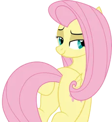 Size: 4171x4547 | Tagged: safe, artist:mlptmntfan2000, derpibooru import, fluttershy, pegasus, pony, butt, butt touch, female, flank, flutterbutt, hoof on butt, image, png, sexy, simple background, smiling, solo, transparent background