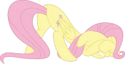 Size: 4000x2068 | Tagged: safe, artist:mlptmntfan2000, derpibooru import, fluttershy, pegasus, cowering, female, image, png, scared, simple background, solo, transparent background