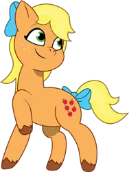 Size: 541x719 | Tagged: safe, artist:prixy05, derpibooru import, applejack (g1), earth pony, pony, g1, g5, my little pony: tell your tale, bow, g1 to g5, generation leap, hair bow, image, png, simple background, solo, tail, tail bow, transparent background, vector