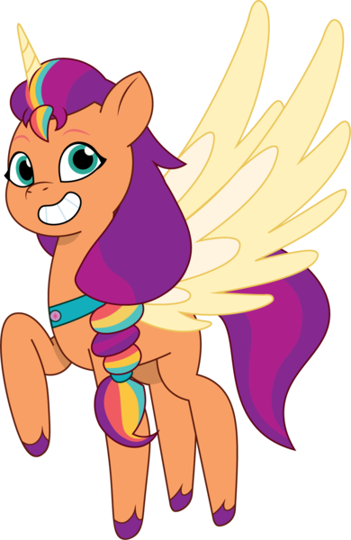 Size: 956x1469 | Tagged: safe, artist:prixy05, derpibooru import, sunny starscout, alicorn, earth pony, pony, g5, my little pony: a new generation, my little pony: tell your tale, artificial wings, augmented, female, image, magic, magic wings, mare, png, race swap, raised hoof, simple background, solo, spread wings, sunnycorn, transparent background, vector, wings