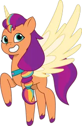 Size: 956x1469 | Tagged: safe, artist:prixy05, derpibooru import, sunny starscout, alicorn, earth pony, pony, g5, my little pony: a new generation, my little pony: tell your tale, artificial wings, augmented, female, image, magic, magic wings, mare, png, race swap, raised hoof, simple background, solo, spread wings, sunnycorn, transparent background, vector, wings