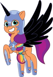 Size: 1027x1482 | Tagged: safe, artist:prixy05, derpibooru import, sunny starscout, alicorn, earth pony, pony, g5, my little pony: tell your tale, black wings, clothes, costume, female, hoof shoes, image, mare, nightmare moon armor, nightmare night costume, png, princess shoes, raised hoof, simple background, solo, transparent background, vector, wings